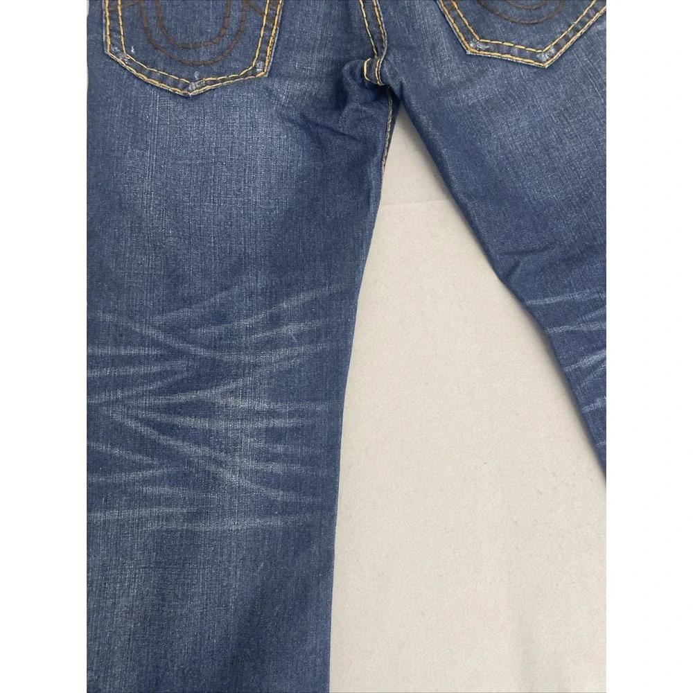 True Religion USA Men's Blue Denim Jeans Relaxed Straight 38x32 Thick Stitch